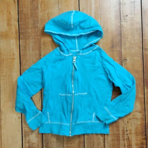 Hanes sweatshirt size 4 blue zip up cotton lightweight hooded long sleeve spring - Picture 1 of 5